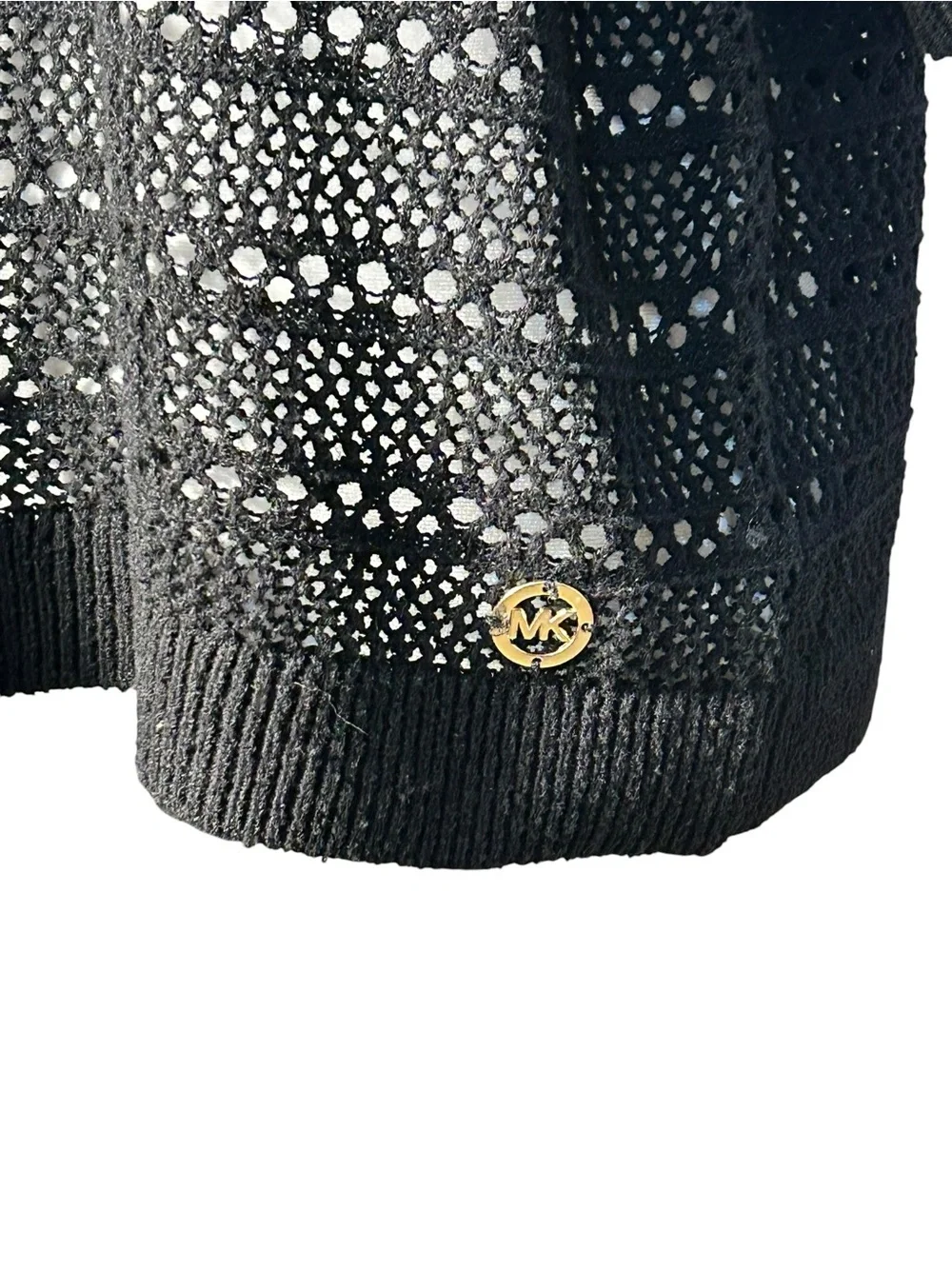 NWT Michael Kors Short-Sleeve Open-Knit Eyelet Sweater Black L